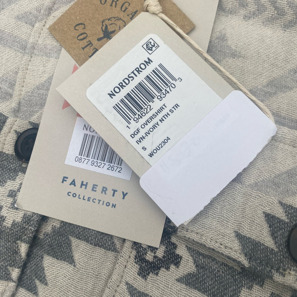 NWT FAHERTY X Doug Good Feather Organic Cotton Overshirt In Ivory North Star(S) - Picture 12 of 13